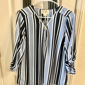 Wishful Park Navy and White Striped Blouse